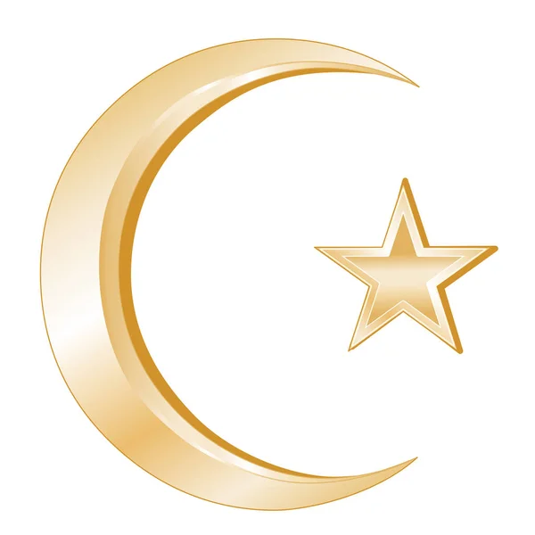 Islams Symbol, guld halvmåne och stjärna — Stock vektor