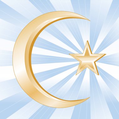 Islam sembolü, altın Hilal ve yıldız, mavi Ray arka plan