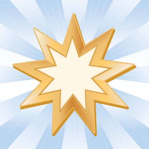 Baha'i symbool, negen Pointed Star, Blue Ray-achtergrond — Stockvector