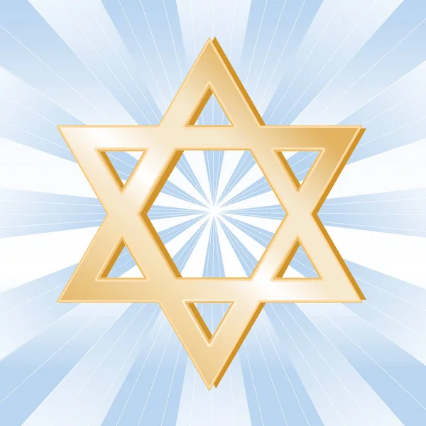 Yahudilik sembolü, altın Davut yıldızı, mavi Ray arka plan — Stok Vektör