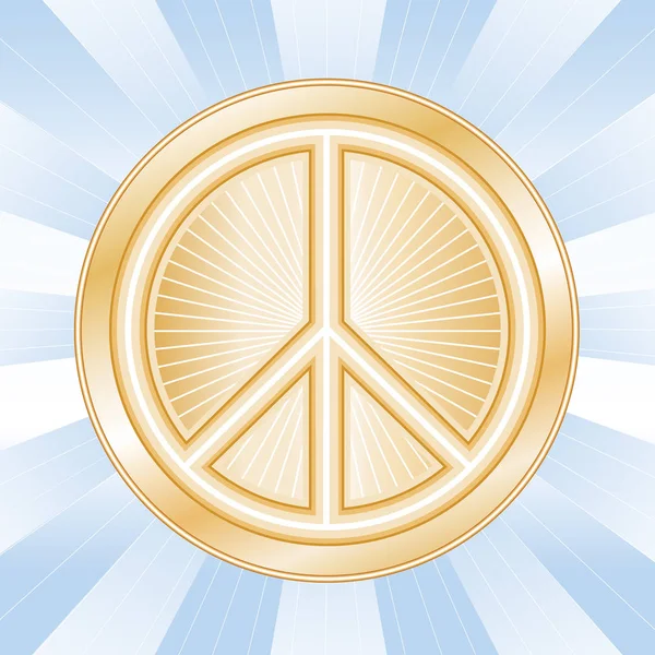 Peace Symbol, Gold Mandala, Blue Ray Background — Stock Vector