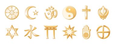  Religions and Faiths of the World, Gold Symbols, White Background clipart