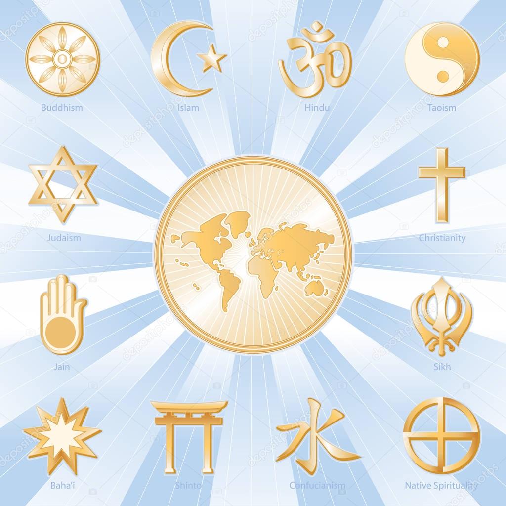World of Faith, International Religions Poster, Sky Blue Background