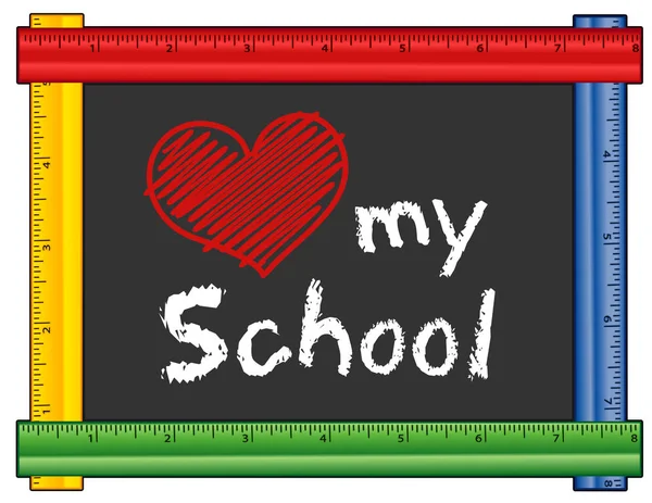 Miłość Moja szkoła, linijkę ramki, Duże czerwone serce — Wektor stockowy