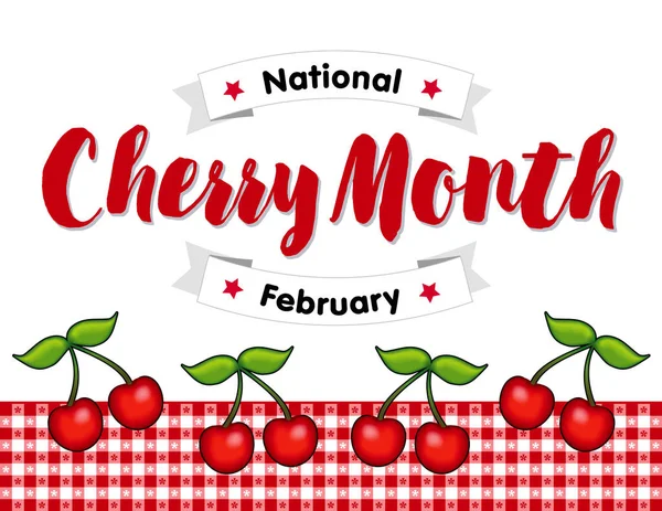 Cherry Month, February, Red Gingham Tablecloth — Stock Vector