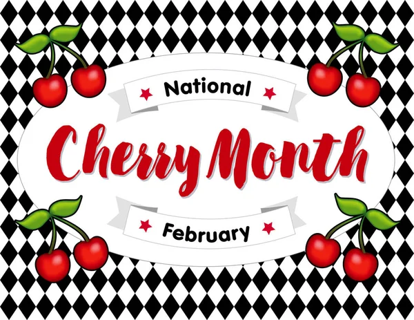 Cherry Month, February, Harlequin Background — Stock Vector