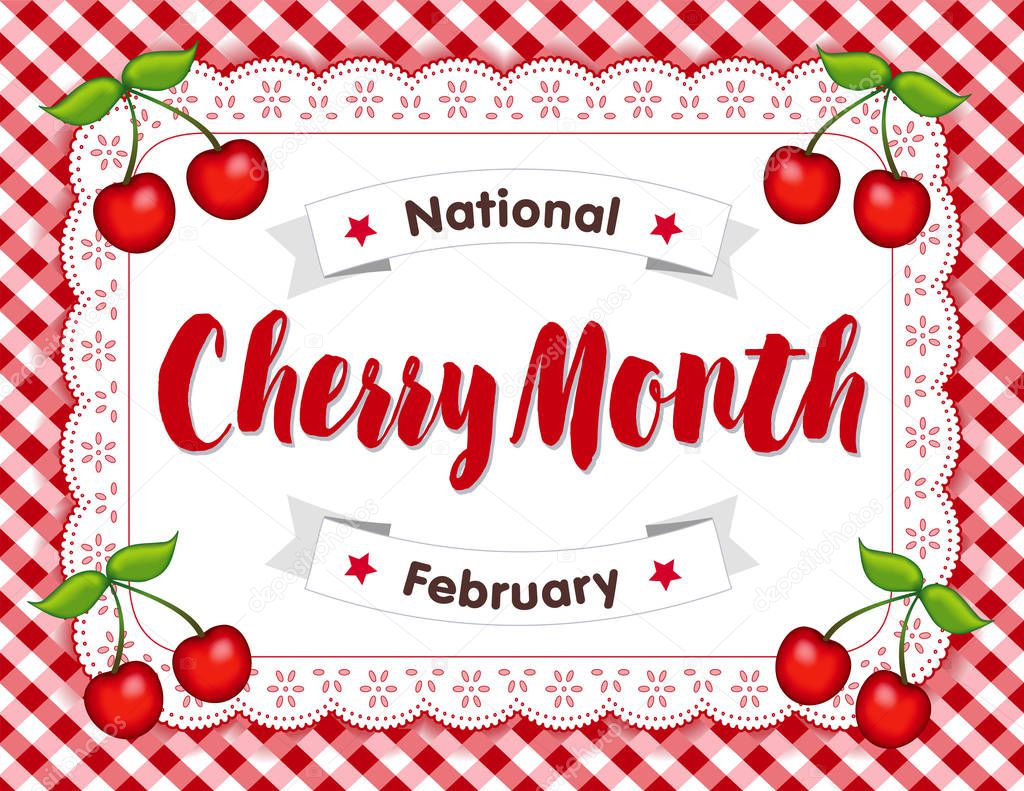Cherry Month, February, Lace Doily Place Mat, Red Gingham 