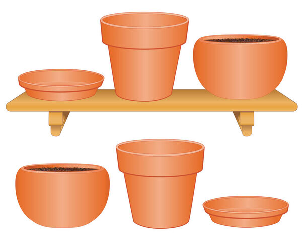 Flowerpots on Wood Shelf