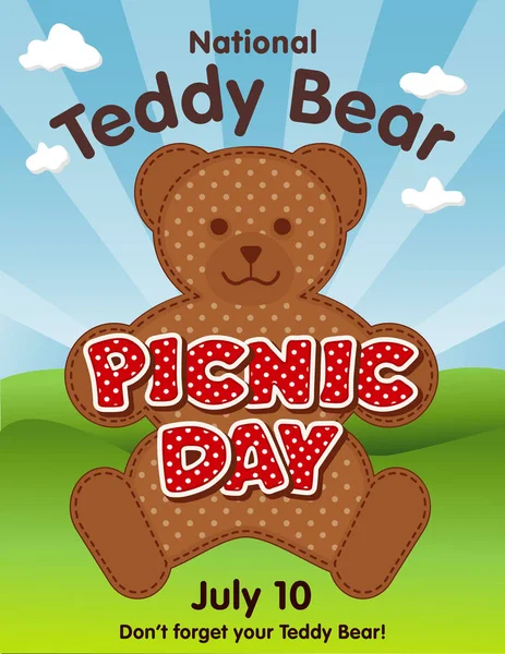 Teddy Bear Picnic Day, 10 de julio, Comamos ! — Archivo Imágenes Vectoriales