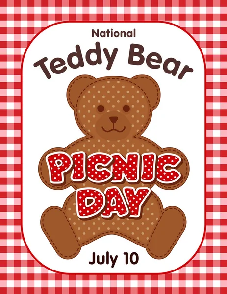 Teddybeer picknick dag, 10 juli, pastel achtergrond — Stockvector