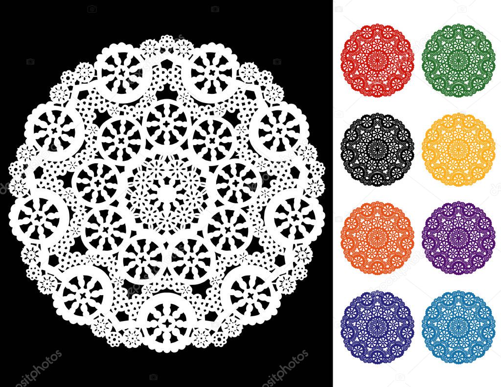 Lace Doily Place Mats, Snowflake Design Pattern, Jewel Tones