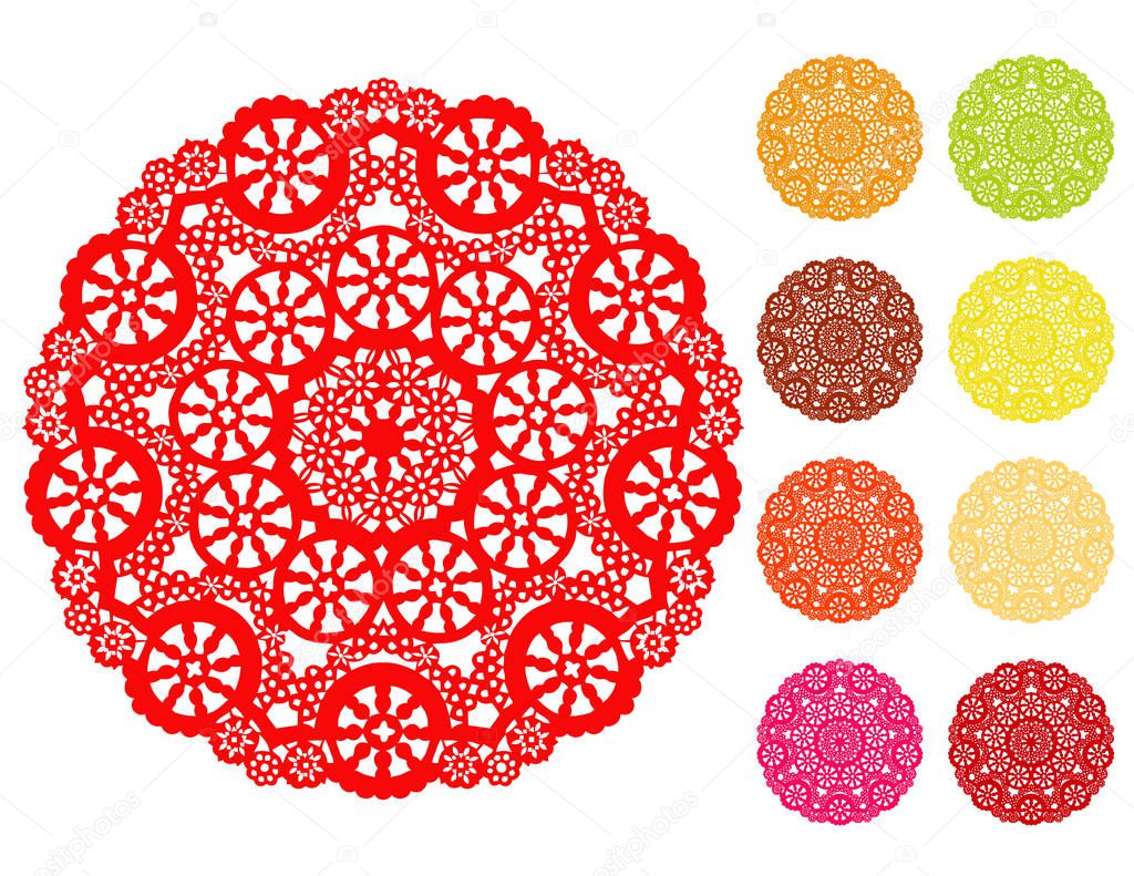 Lace Doily Place Mats, Snowflake Design Pattern, Brights 
