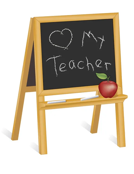 爱我的老师，黑板画架儿童，苹果 — 图库矢量图片