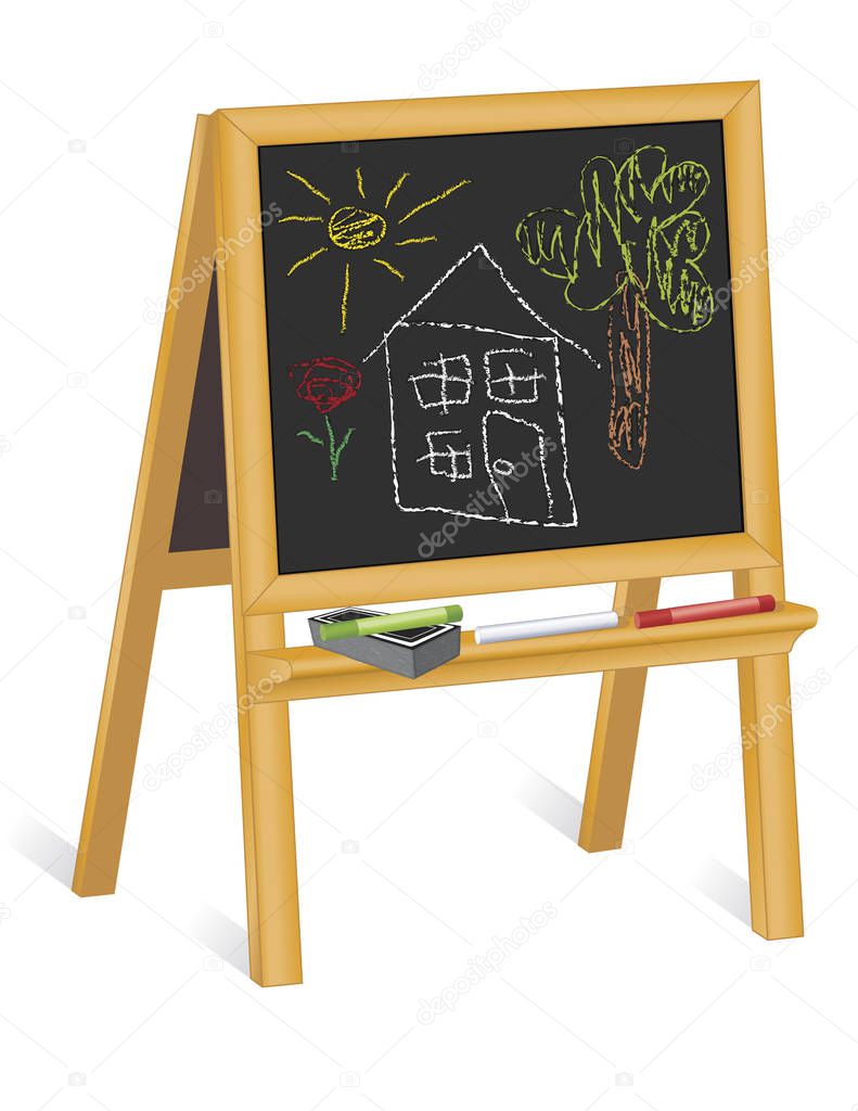 Caballete de pizarra para ninos dibujo de tiza borrador Vector de stock por casejustin 153562380