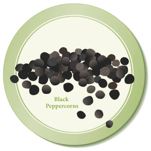 Peppercorns Icon, Dried Black Peppers — Stock Vector