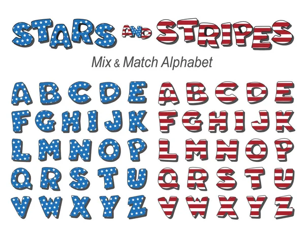 Alfabeto, stelle e strisce Patriotic USA Mix and Match — Vettoriale Stock