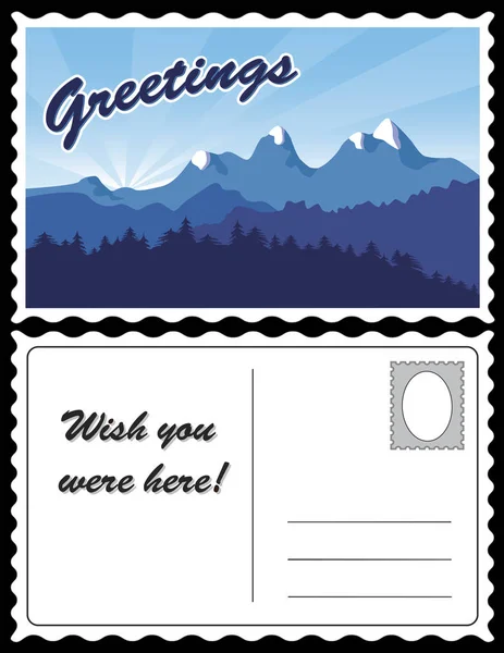 Tarjeta postal, Alpine Mountain Landscape Vacation Card — Vector de stock