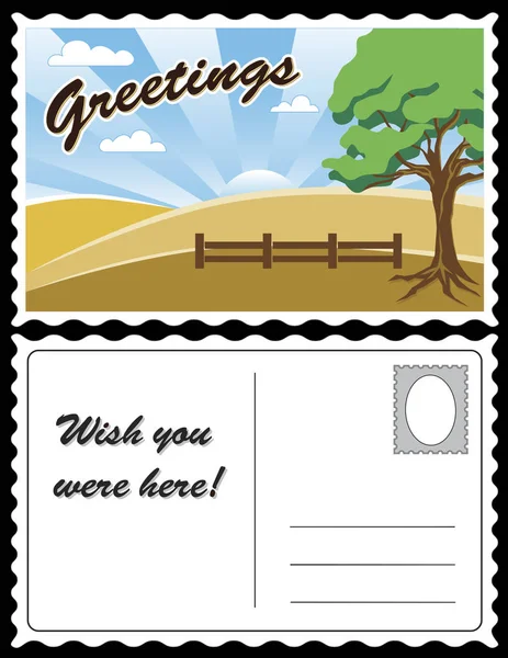 Carte postale, Paysage rural Carte de vacances — Image vectorielle