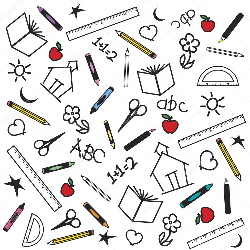 Back to School  Supplies Background, Red Apples