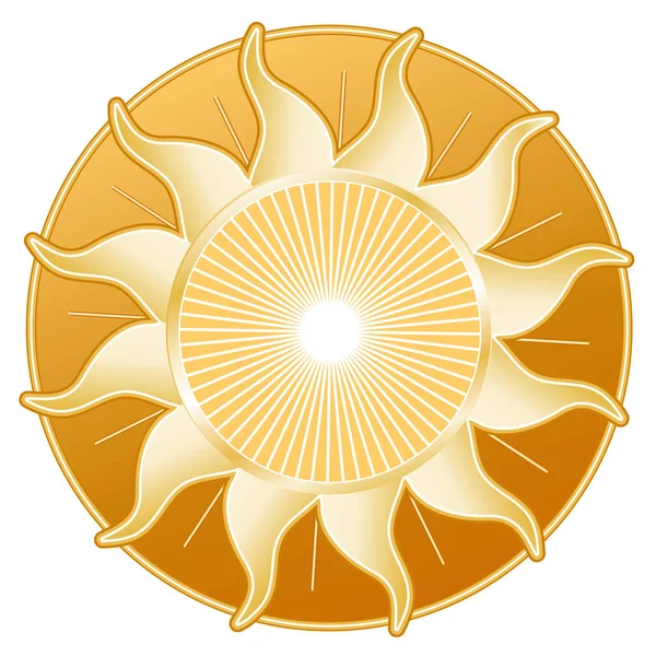 太陽の黄金色の光、金背景 — ストックベクタ