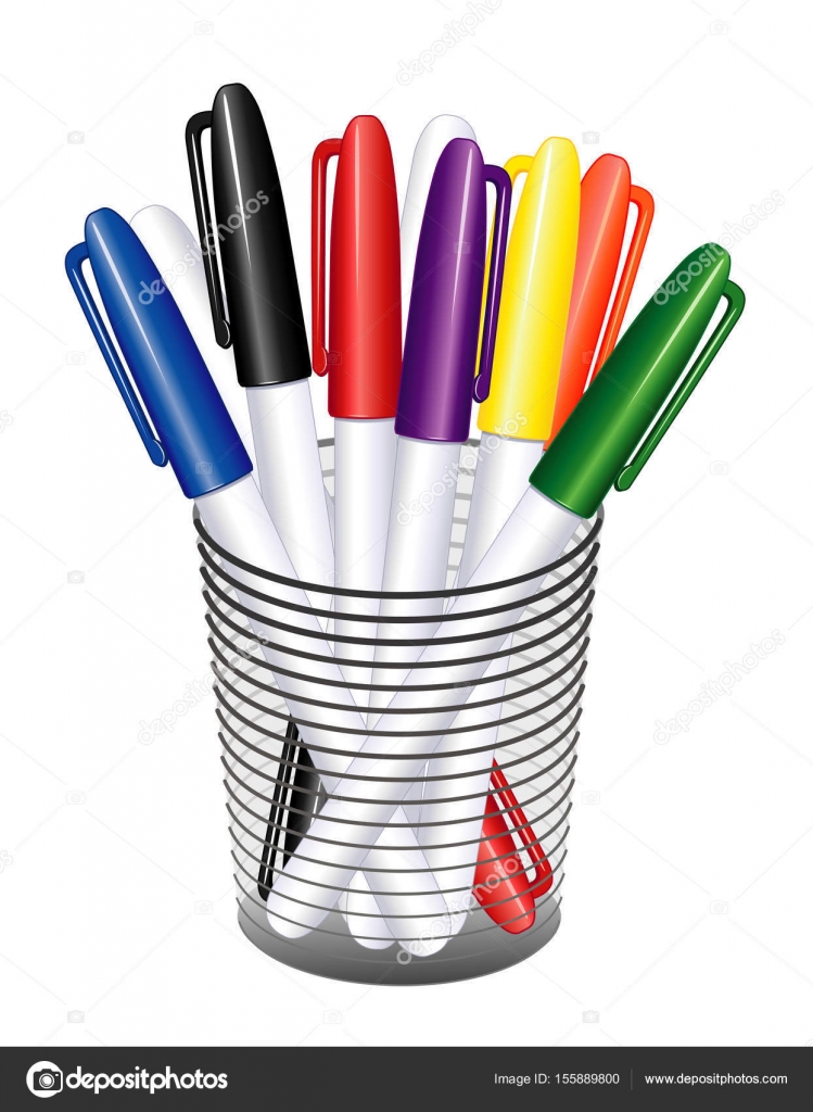 Marker Pens, Small Tip in Seven colors, Desk Organizer Stock Vector by  ©casejustin 155889800