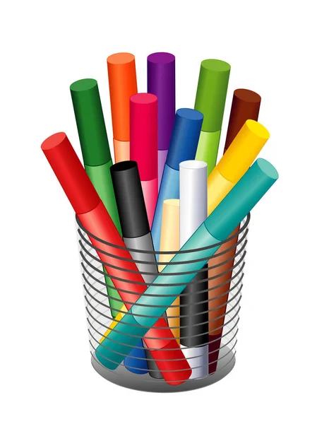 Chalk Crayon Pastels in Twelve Colors in Desk Organizer — Stock Vector