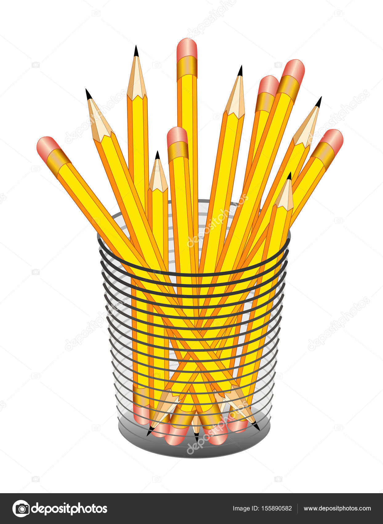 Pencils Yellow Lead In Desk Organizer Stock Vector