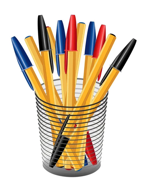 Στυλό, στυλό μελάνης αναλώσιμα και είδη γραφείου σε οργάνωση γραφείου — Διανυσματικό Αρχείο