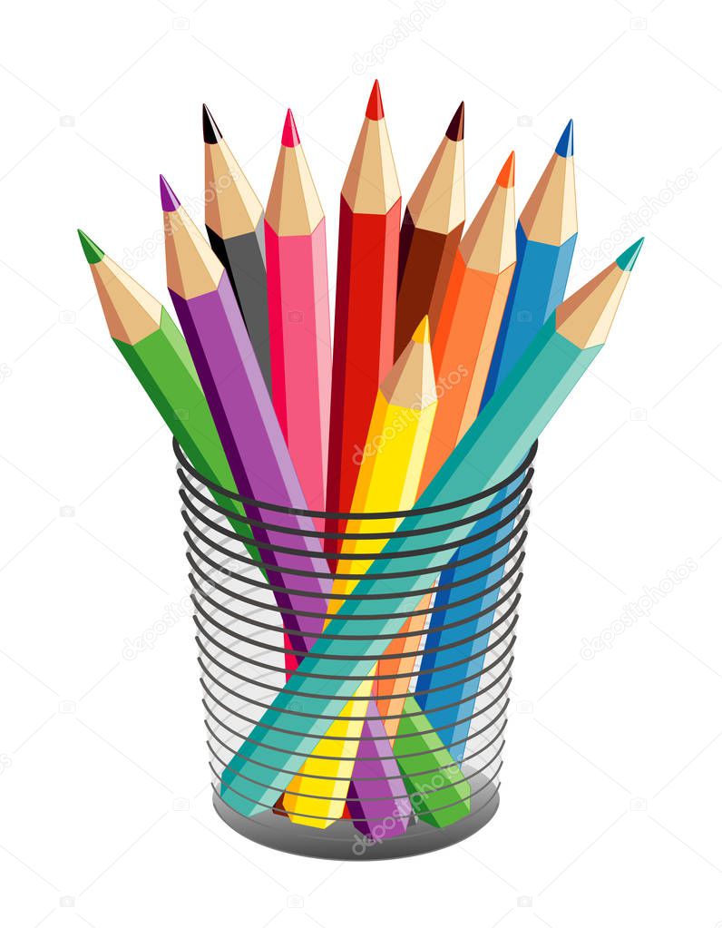 Pencils, Ten Colors, in Desk Organizer