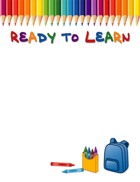 Ready To Learn Poster, Rainbow Colored Pencil Border — Stock Vector