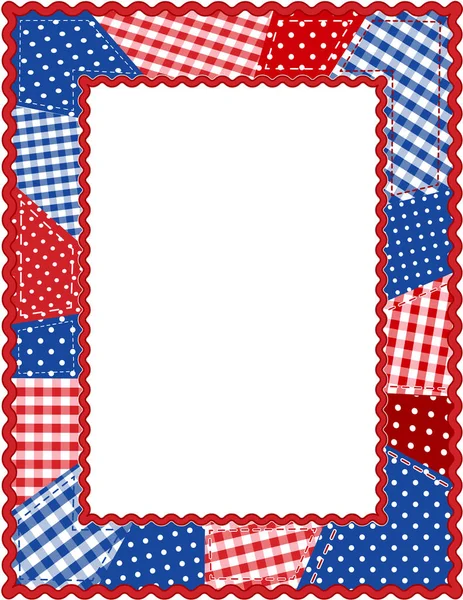 Patchwork-Quilt-Frame, patriottische rood, wit en blauw, kopie ruimte — Stockvector