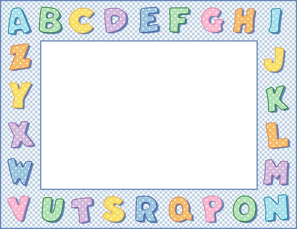 Cadre alphabet pépinière, Pastel Polka Dot, Blue Gingham Vérifier la frontière — Image vectorielle