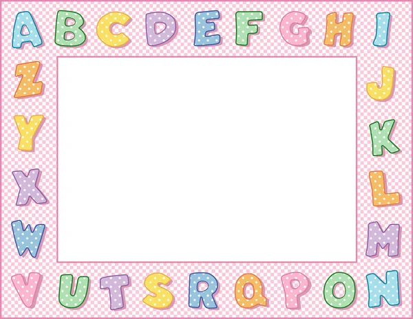 Cadre alphabet pépinière, Pastel Polka Dot, Pink Gingham Vérifier la frontière — Image vectorielle