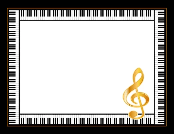 Música de piano Poster Frame, clave de sol dourado — Vetor de Stock