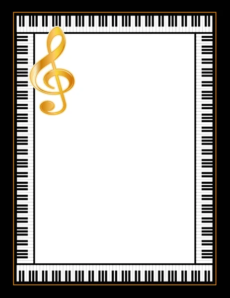 Klaviermusik-Plakatrahmen, Gold-Violinschlüssel — Stockvektor