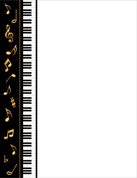 Affiche musicale pour piano Cadre latéral, Notes d'or — Image vectorielle