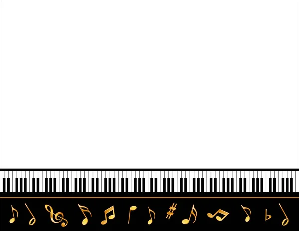 Música Entretenimiento Cartel Marco, Teclado para piano, Notas de oro — Vector de stock