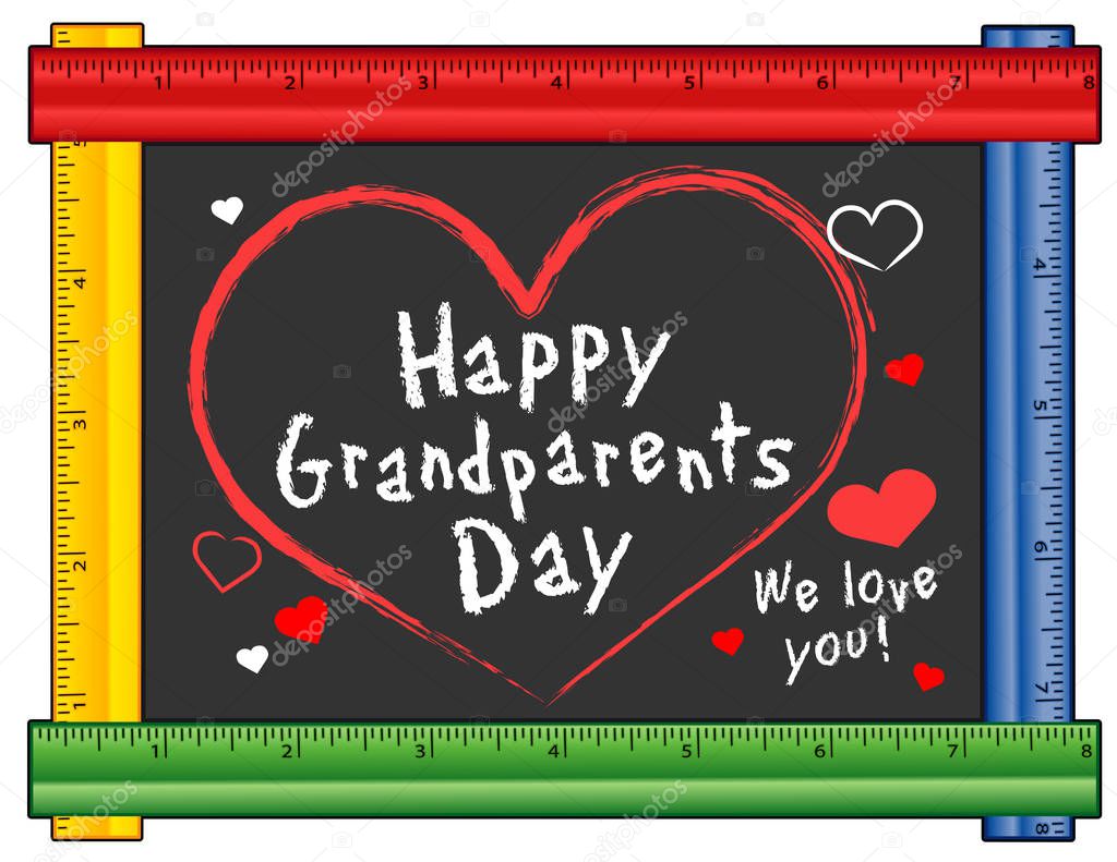 Grandparents Day, We Love You! Hearts and Kisses on Ruler Frame Chalkboard