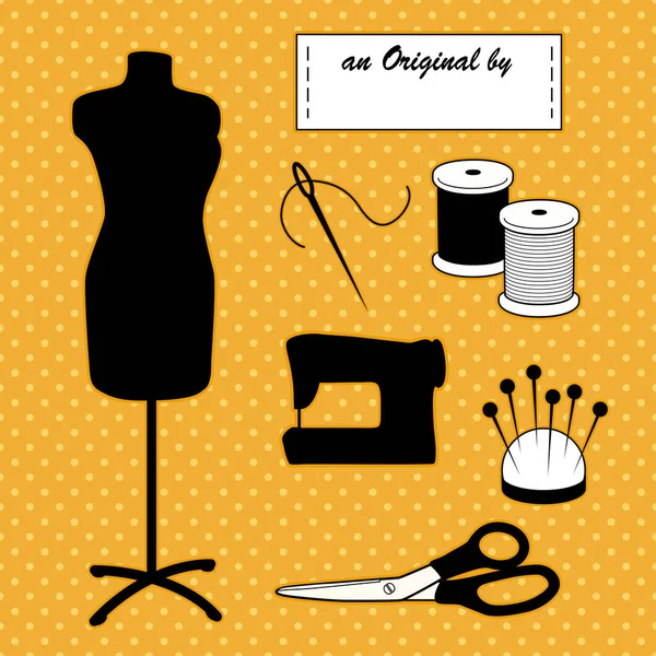 缝制时装模型模特，自己做配件，黄金圆点背景 — 图库矢量图片