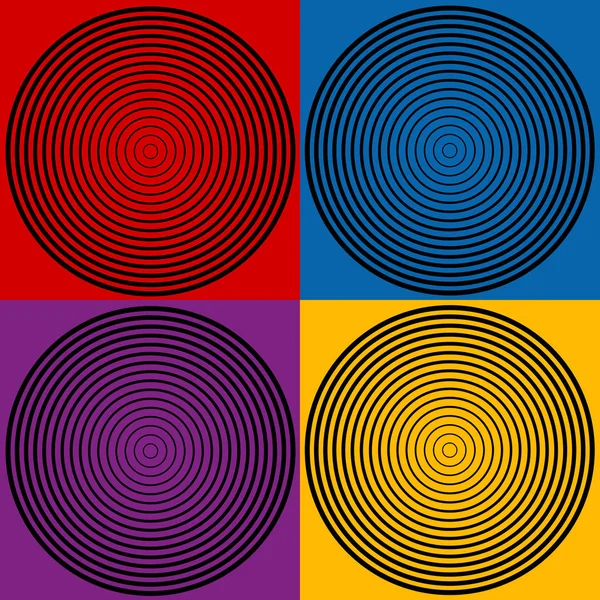 Desenhos em espiral, quatro cores padrões de arte abstrata —  Vetores de Stock