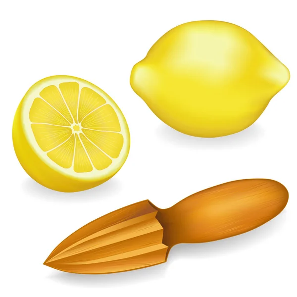 Limones y exprimidor de escariador de madera — Archivo Imágenes Vectoriales