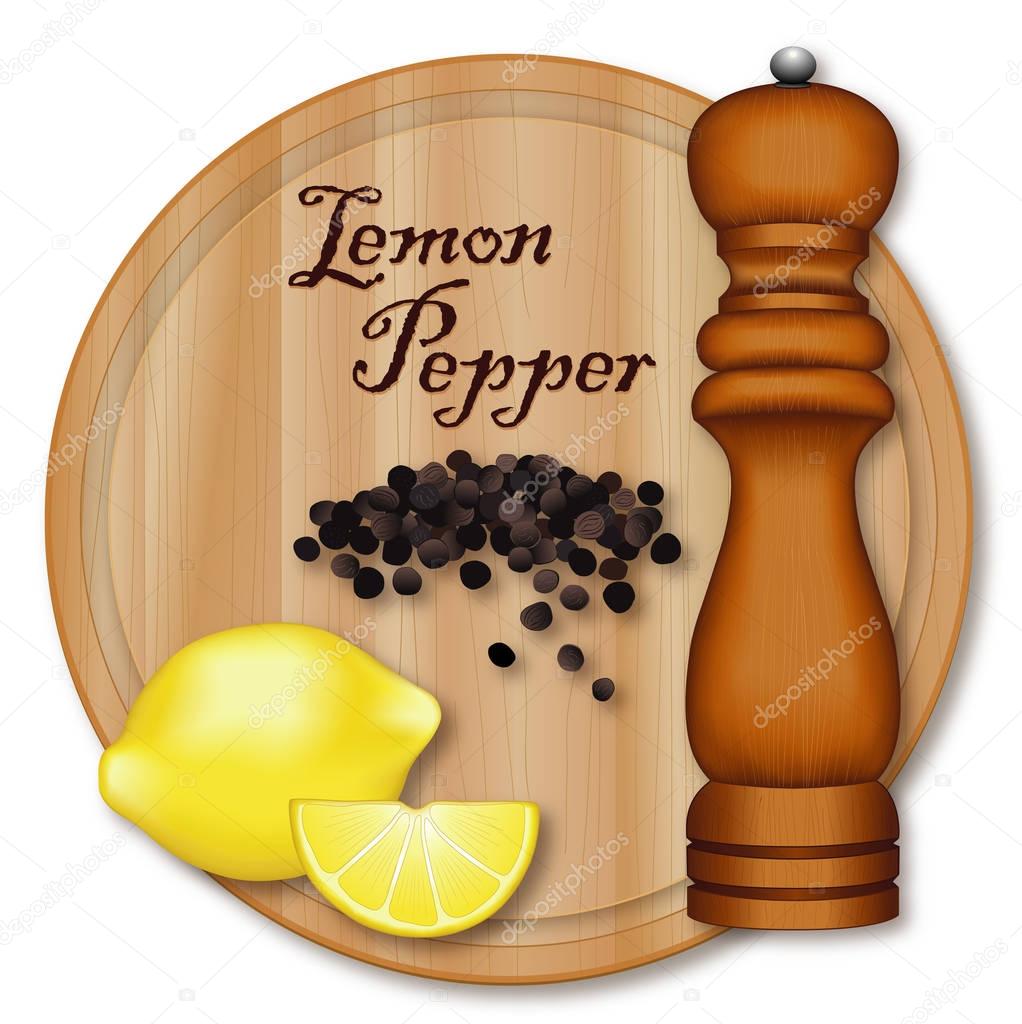 Lemon Pepper, Pepper Mill, Wood Cutting Board