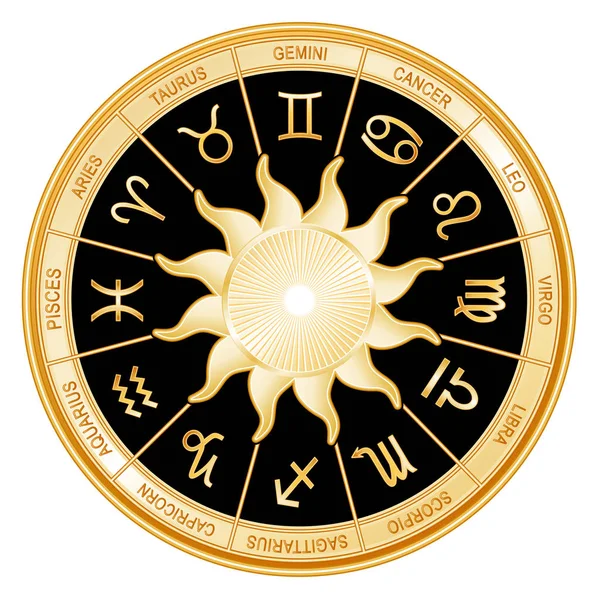 Oroscopo Segni del sole, Mandala d'oro — Vettoriale Stock