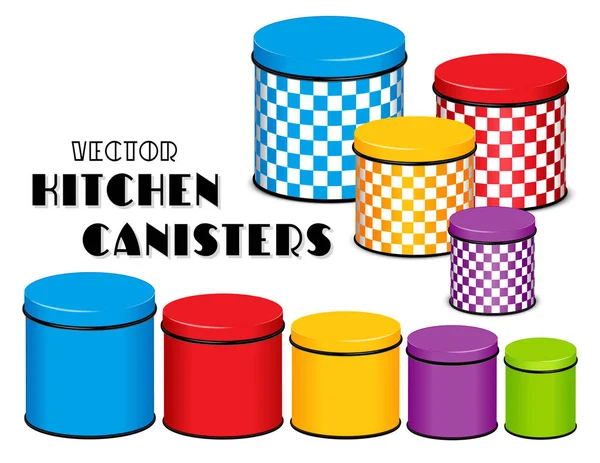 Kitchen Food Storage Canister Set, Checkerboard Design, Multi color, Five Sizes — Stock Vector