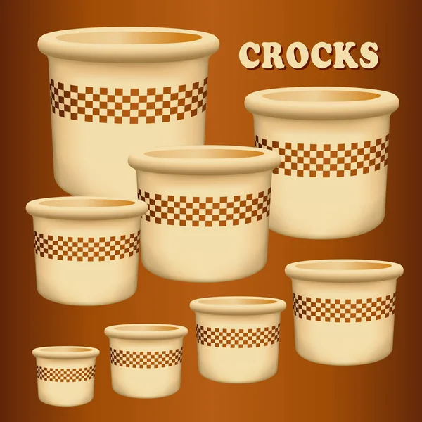 Ensemble de vaisselle en poterie d'argile, Conception de damier, Quatre tailles — Image vectorielle