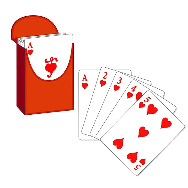 Kártyák, Straight Flush póker ász, kettő, három, négy, öt — Stock Vector