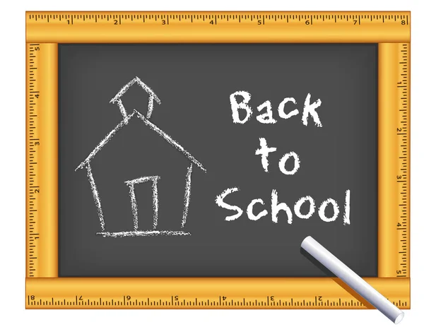 Schoolbord, liniaal Frame, schoolgebouw, terug naar School — Stockvector