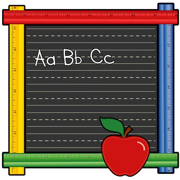 Pizarra, ABCs, Marco de reglas, Apple para el maestro — Vector de stock