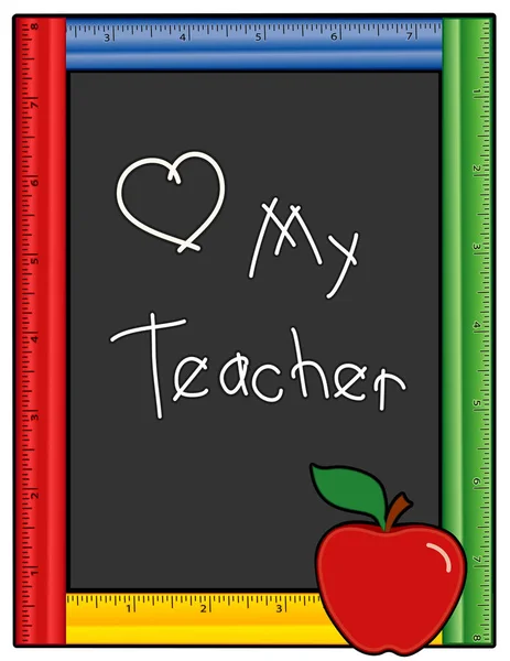 黑板，爱我的老师，苹果，尺框 — 图库矢量图片