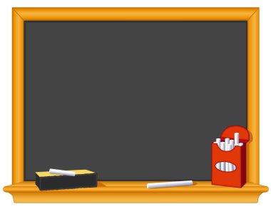 Kara tahta, silgi ve tebeşir kutusu